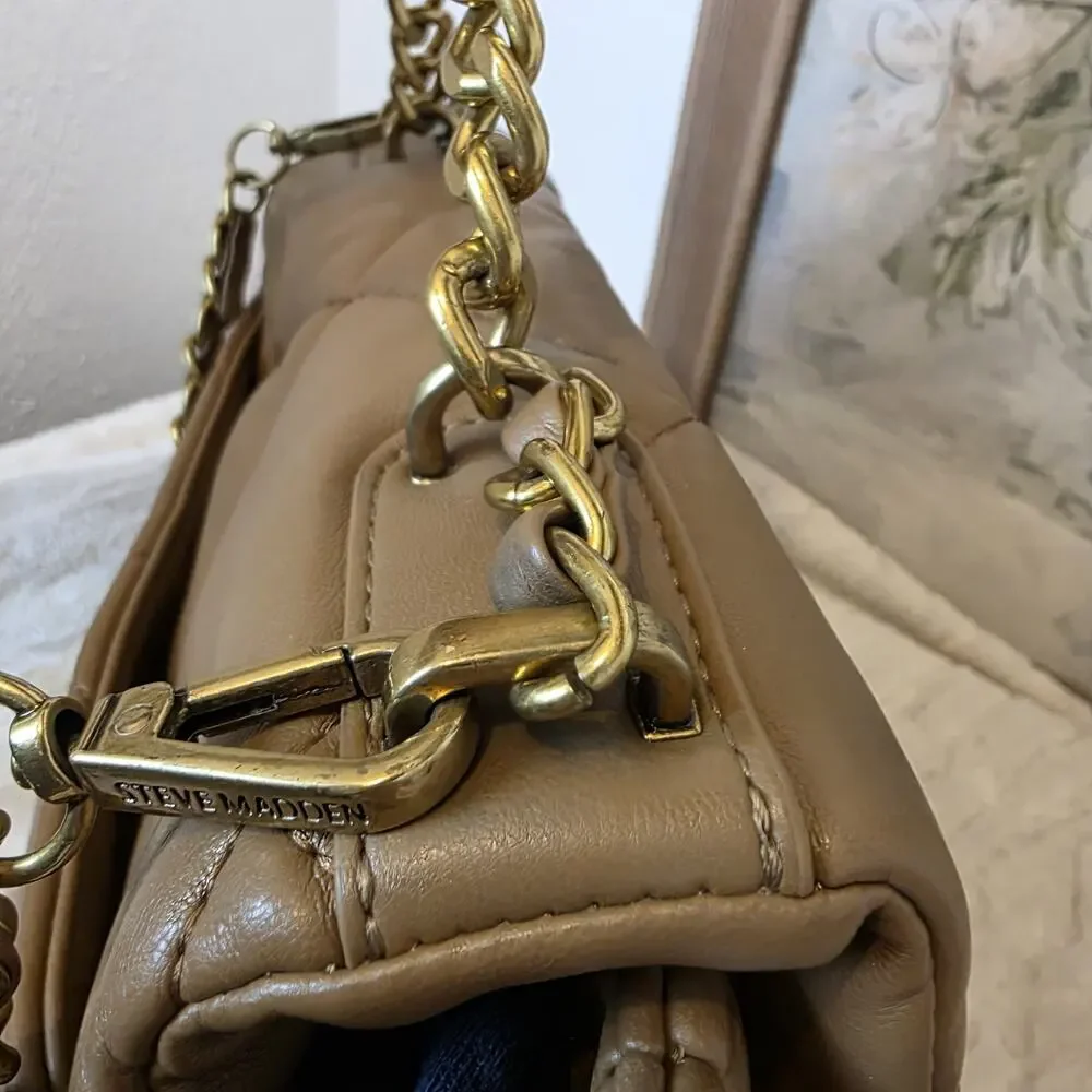 Steve Madden Bterra Tan Quilted Faux Leather Bag Top Handle Crossbody